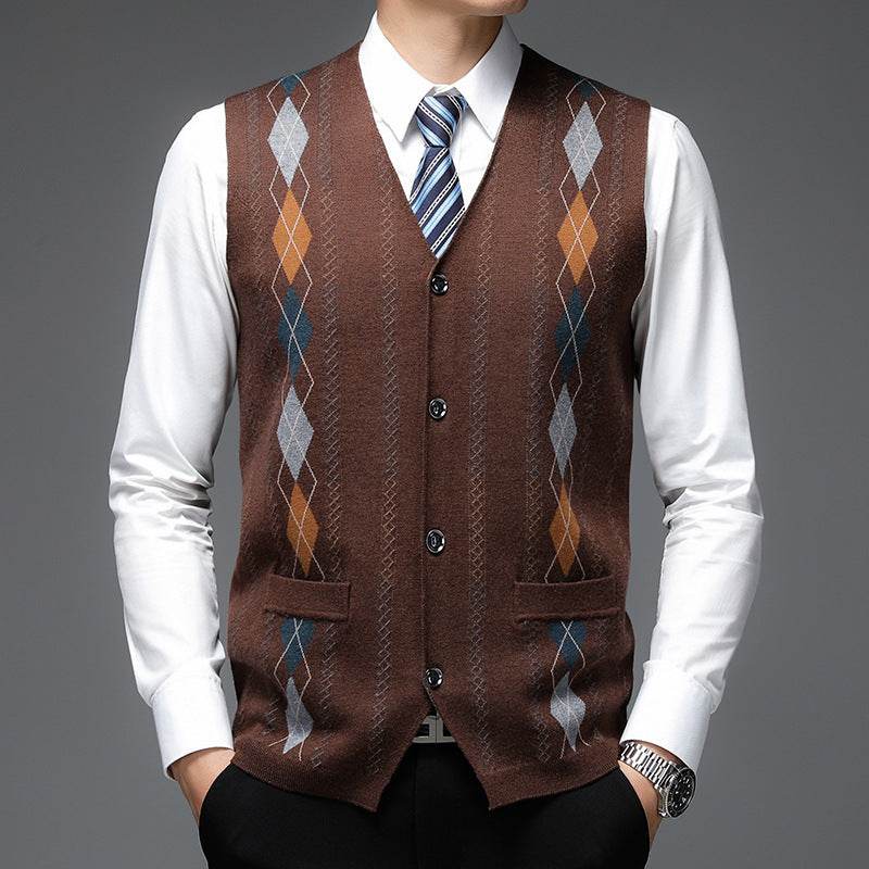 Men's Casual Buckle Knitted Sweater Vest - Mubimart