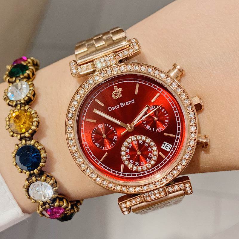 Women Waterproof Diamond Watch With Calendar - Mubimart