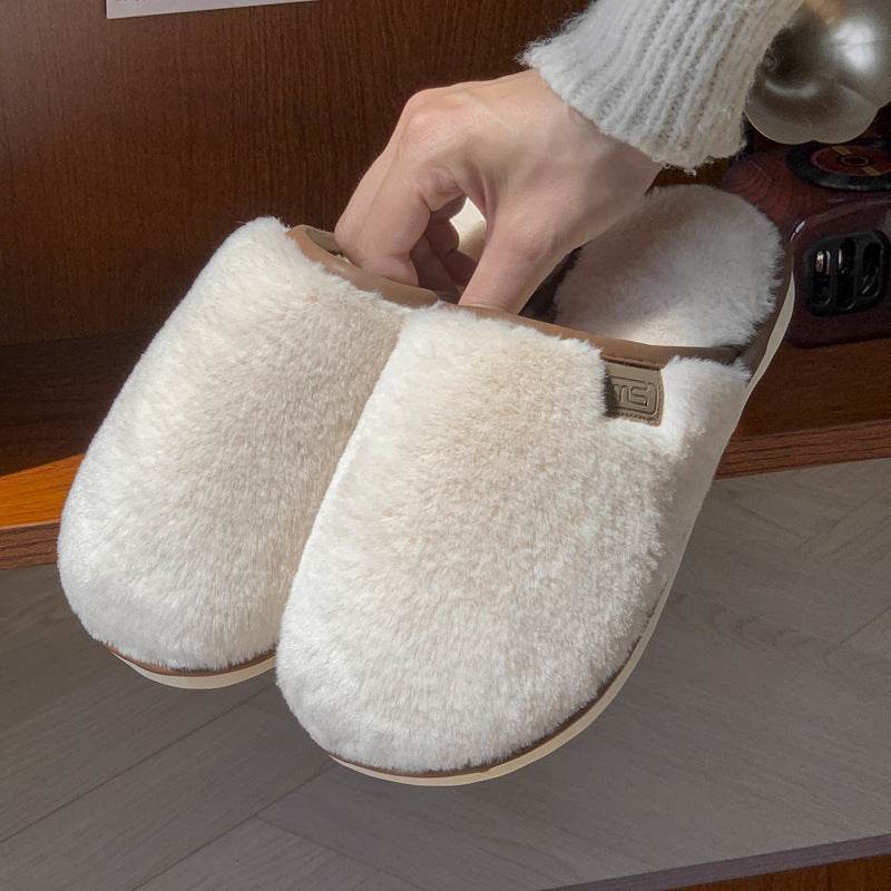 Winter Plush Slippers Warm Solid House Shoes Non-slip Bedroom Floor Home Slipper For Women Men - Mubimart