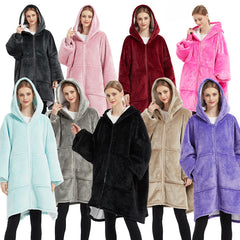 Plus Size Robe Winter Wearable Blanket Sweatshirt Women Men Warm And Cozy Giant Blanket Hoodie Home Clothes - Mubimart - Sweatshirt 