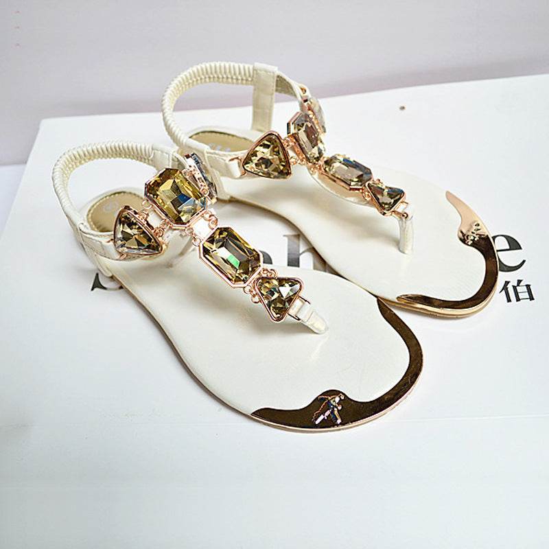 Sandals Women New Summer Sandals Women Shoes Casual Elastic Band Crytal Flat Sandals Light Wearproof Nonslip Women Sandals - Mubimart
