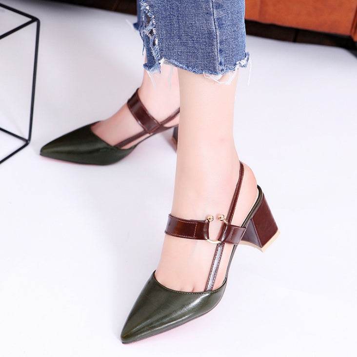 new hollow coarse sandals high-heeled shallow mouth pointed baotou shoes work shoes women Female sexy high heels B1284 - Mubimart