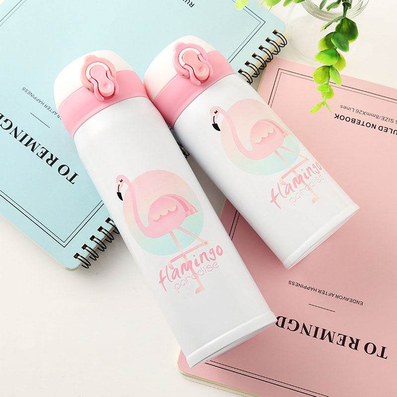 350ML 500ML Thermocup Bouncing Cover Bottle Vacuum Flask Flamingo Pattern Mug Travel Cup Stainless Steel - Mubimart