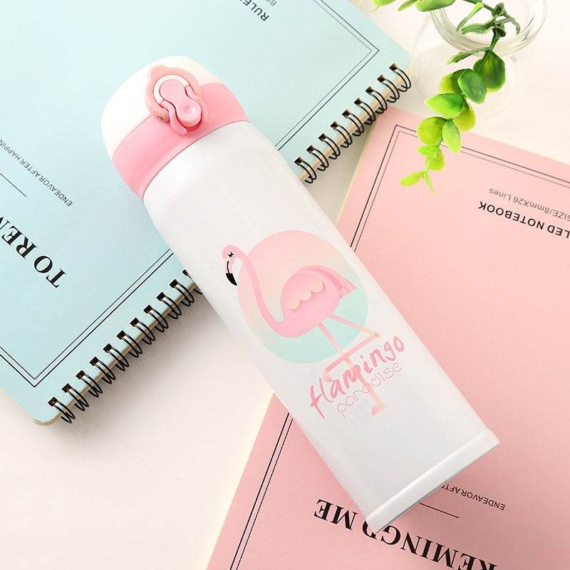 350ML 500ML Thermocup Bouncing Cover Bottle Vacuum Flask Flamingo Pattern Mug Travel Cup Stainless Steel - Mubimart