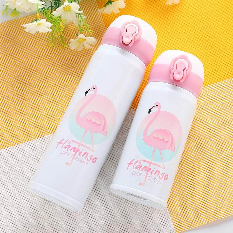 350ML 500ML Thermocup Bouncing Cover Bottle Vacuum Flask Flamingo Pattern Mug Travel Cup Stainless Steel - Mubimart