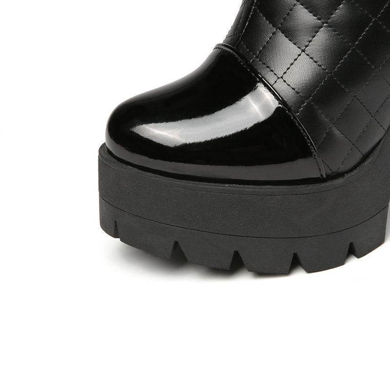 Block Heel Tall Boots Women's Boots Side Zipper - Mubimart