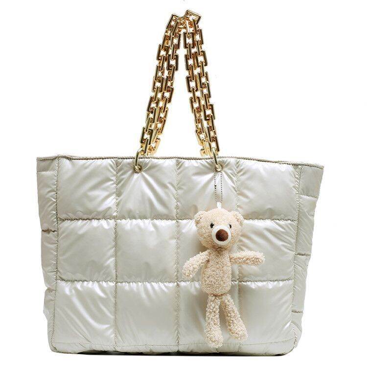 Thick Chain Tote Bags for Women Leather Big Shoulder Bag Ladies Large Capacity Shopper Purse Luxury Handbag - Mubimart