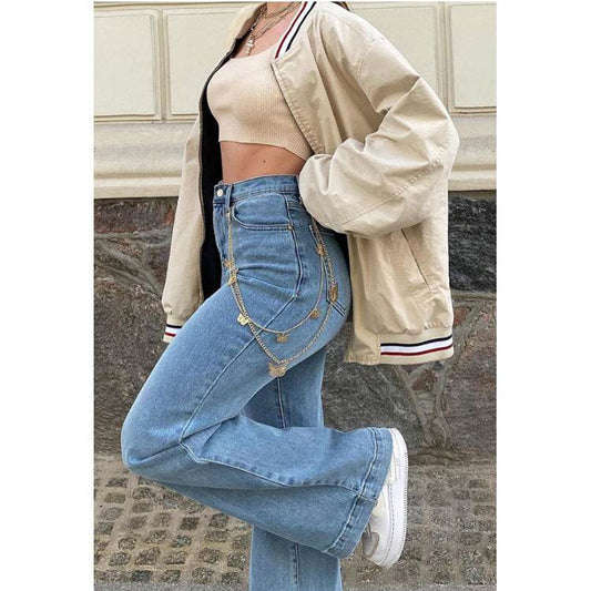 Women's Jeans Mid-rise Blue Commuter Bootcut Pants - Mubimart