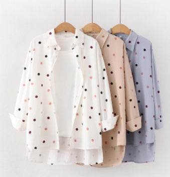 Women Polka Dot Print Blouse Shirts - Mubimart