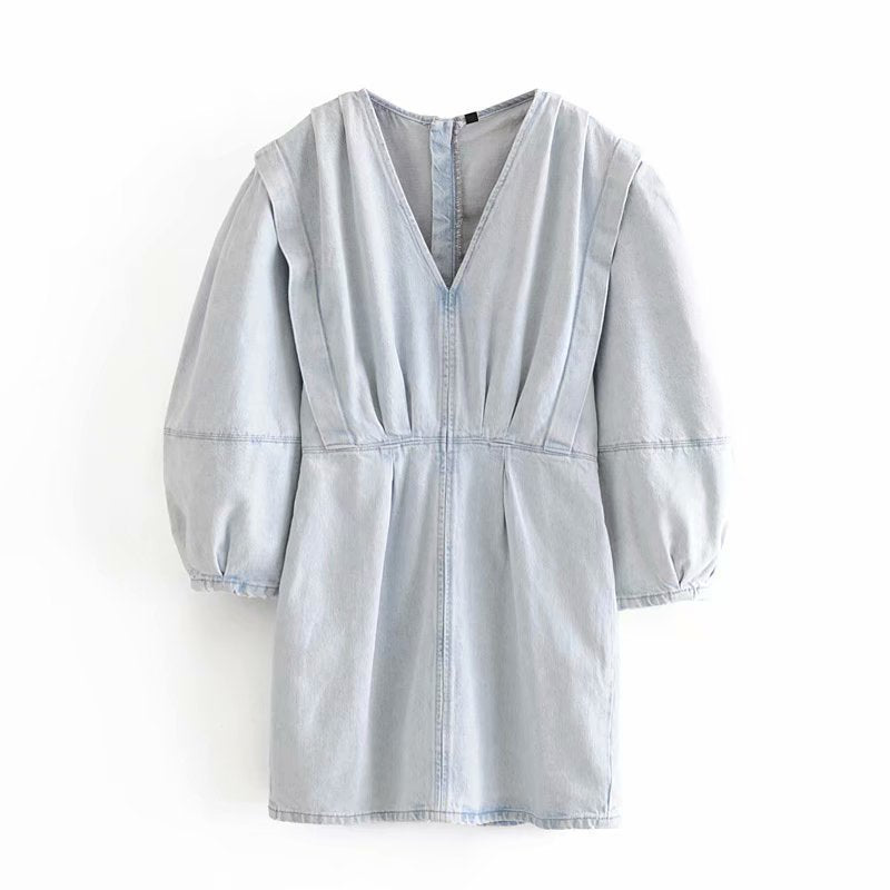 Pleated denim dress - Mubimart -  