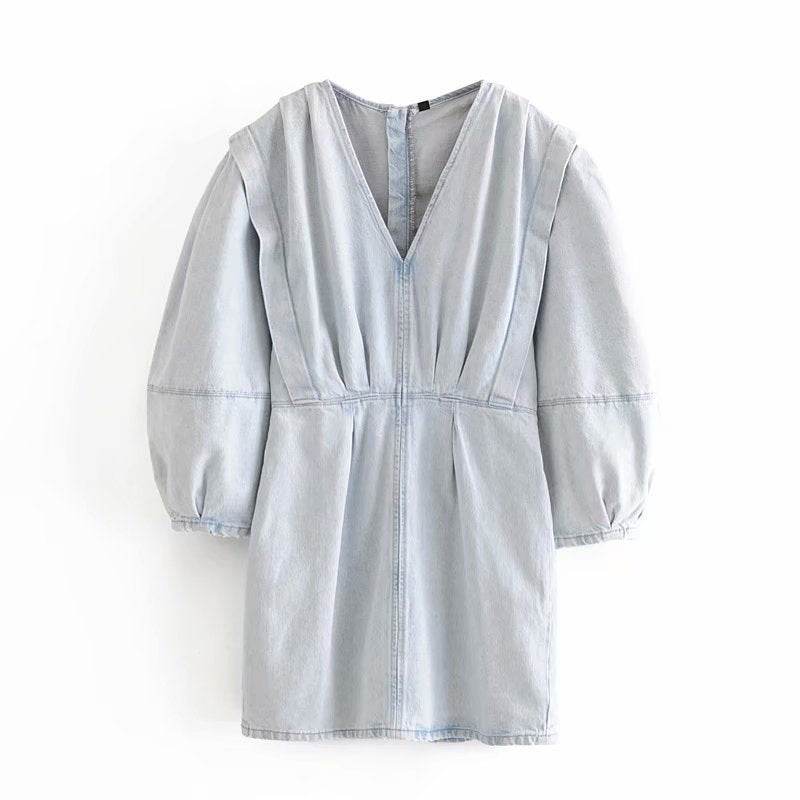 Pleated denim dress - Mubimart