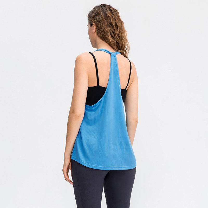 Women's Yoga Workout Blouse Loose Running Top Quick-dry Vest - Mubimart