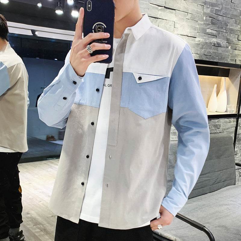 Color block shirt jacket - Mubimart