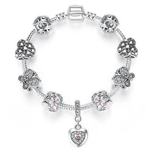 Women Bracelet 925 Unique Silver Crystal Charm Bracelet for Women DIY Beads Bracelets & Bangles Jewelry Gift - Mubimart