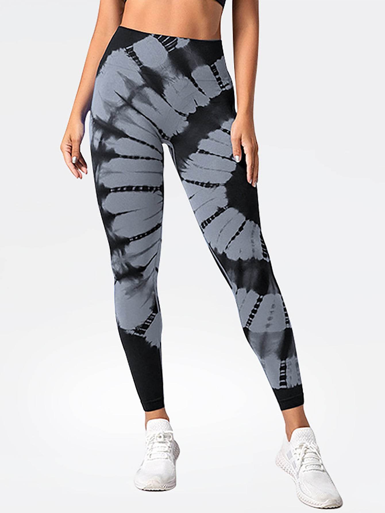 Tie-dye High Waist Tummy Control Butt Lifting Moisture Wicking Quick Drying Seamless Tie Dye Yoga Pants, Running Sports Tight Pants, Women's Activewear - Mubimart