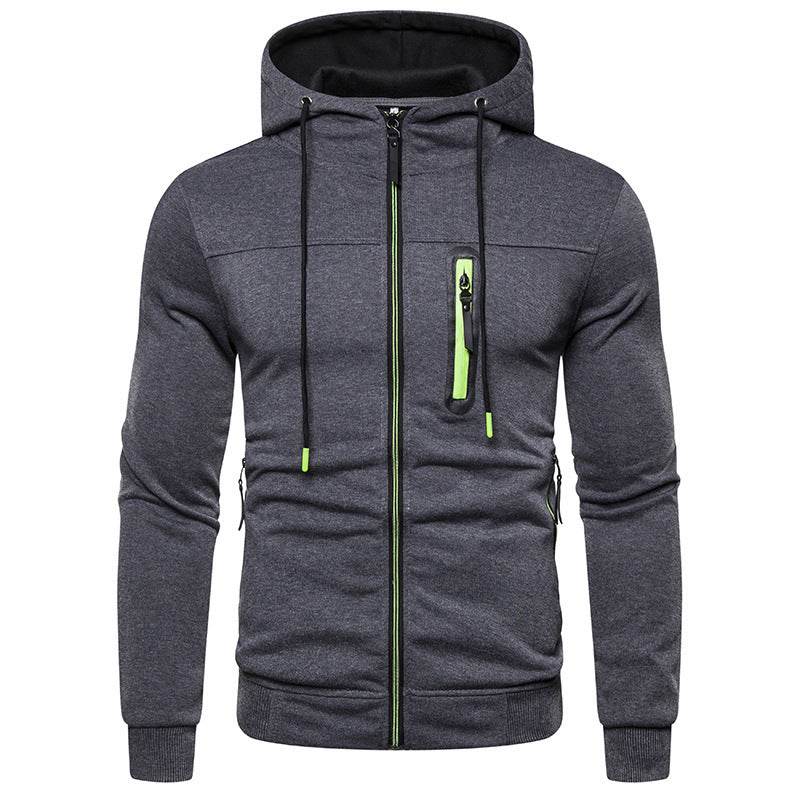 New Simple Splicing Zipper Hooded Long Sleeve Hoodie - Mubimart