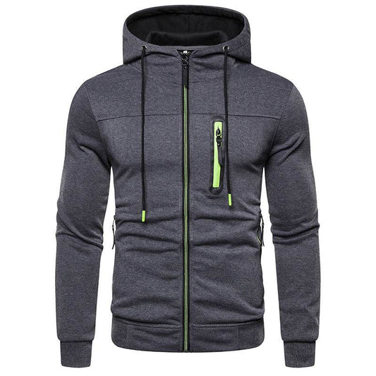 New Simple Splicing Zipper Hooded Long Sleeve Hoodie - Mubimart