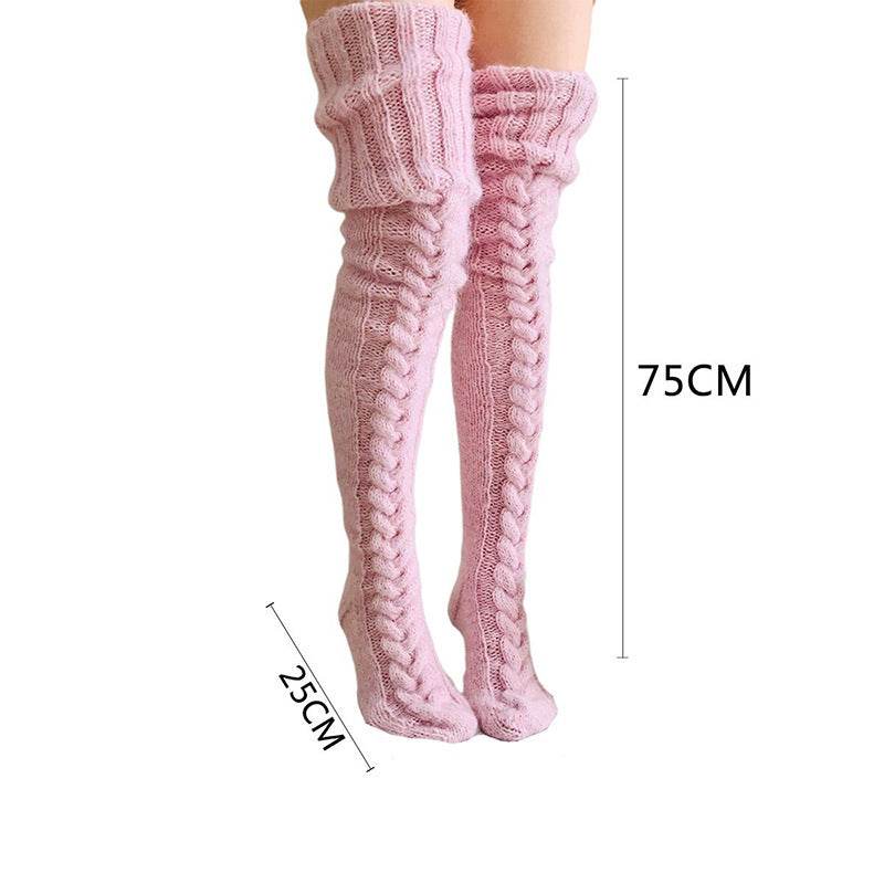 Knitted socks over the knee lengthened stockings - Mubimart