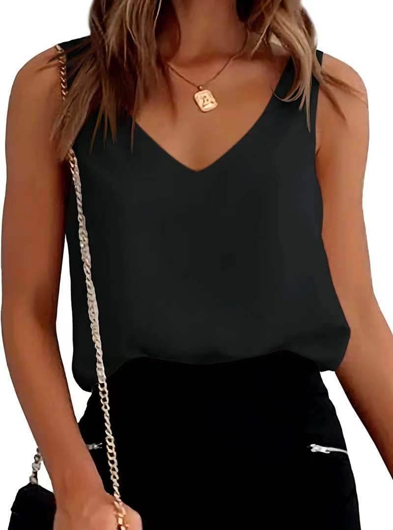 Women Tank Top Summer Casual V Neck Camisole Blouses Loose Sleeveless Cami Basic Tank Shirt - Mubimart