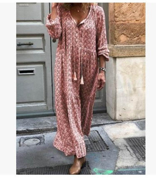 V-neck print maxi dress - Mubimart