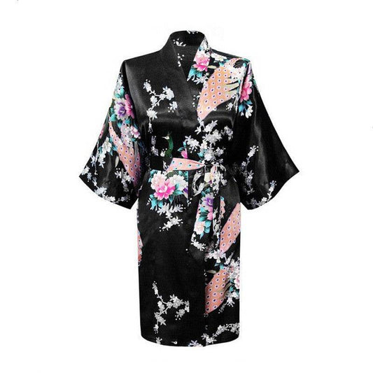 Silk nightgown peacock nightgown sexy cardigan - Mubimart