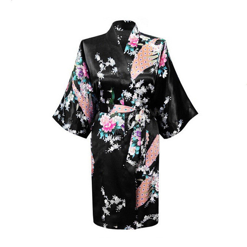 Silk nightgown peacock nightgown sexy cardigan - Mubimart -  