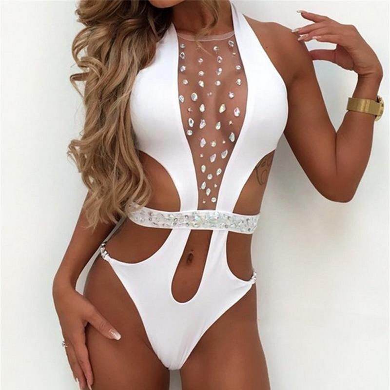 Sexy Women One Piece Swimwear Beachsets Lace Up Mesh Patchwork Monokini Bathings High Waist Thong Bathing Bodysuits Sets - Mubimart
