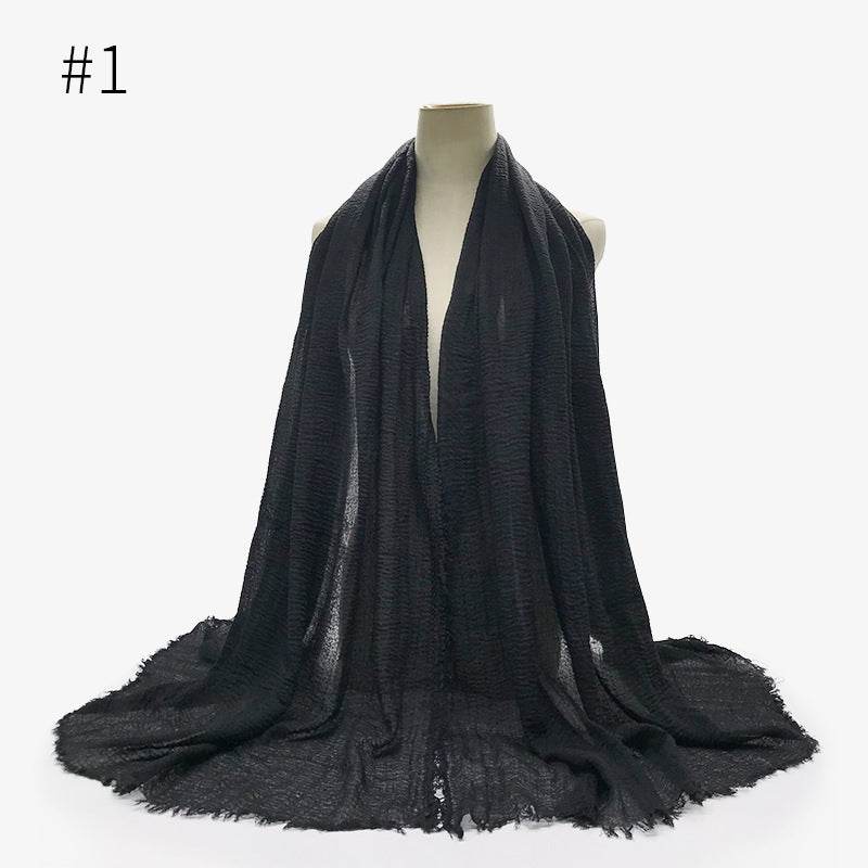 Bubble plain Scarf / cotton scarf fringes women soft solid hijab popular muffler shawls big Pashmina wrap hijab - Mubimart