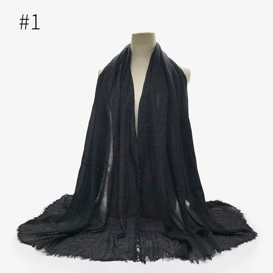 Bubble plain Scarf / cotton scarf fringes women soft solid hijab popular muffler shawls big Pashmina wrap hijab - Mubimart