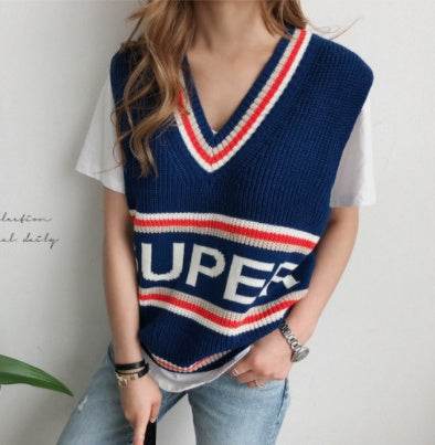 Women's letter sweater vest - Mubimart