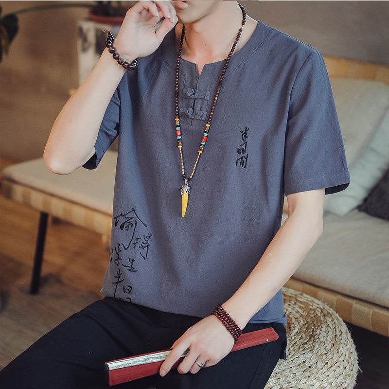 Linen embroidered T-shirt - Mubimart