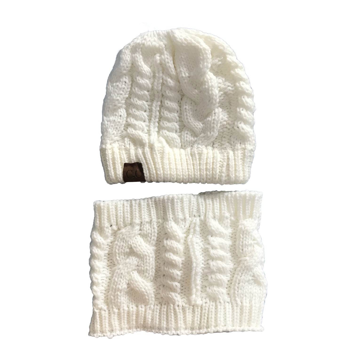 Autumn Winter Women's Hat Caps Knitted Warm ring Scarf Windproof Balaclava Multi Functional CC ponytail Hats Scarf Set For Women - Mubimart
