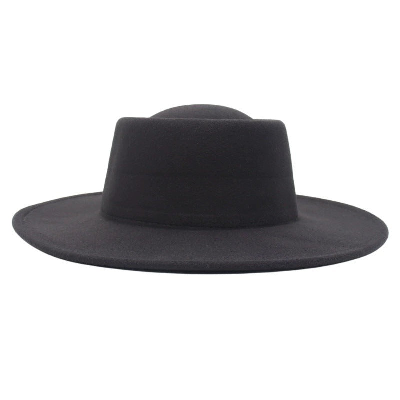 Retro Fedora 8cm Wide Brim Solid Color Concave-convex Dome Woolen Hat