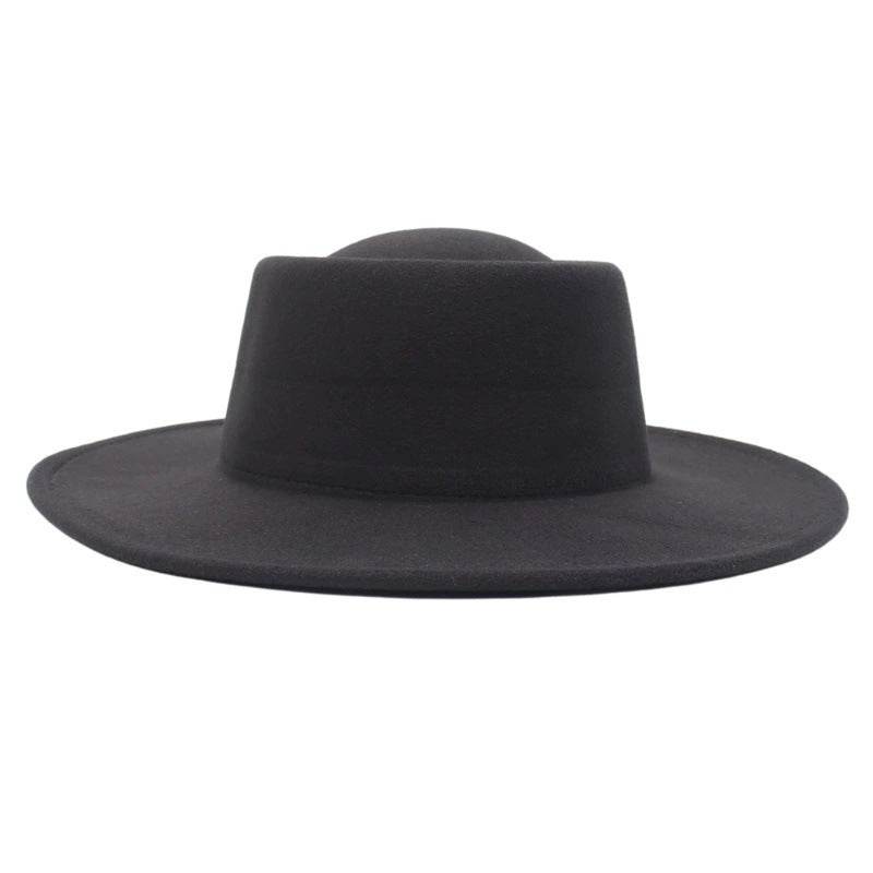 Retro Fedora 8cm Wide Brim Solid Color Concave-convex Dome Woolen Hat - Mubimart