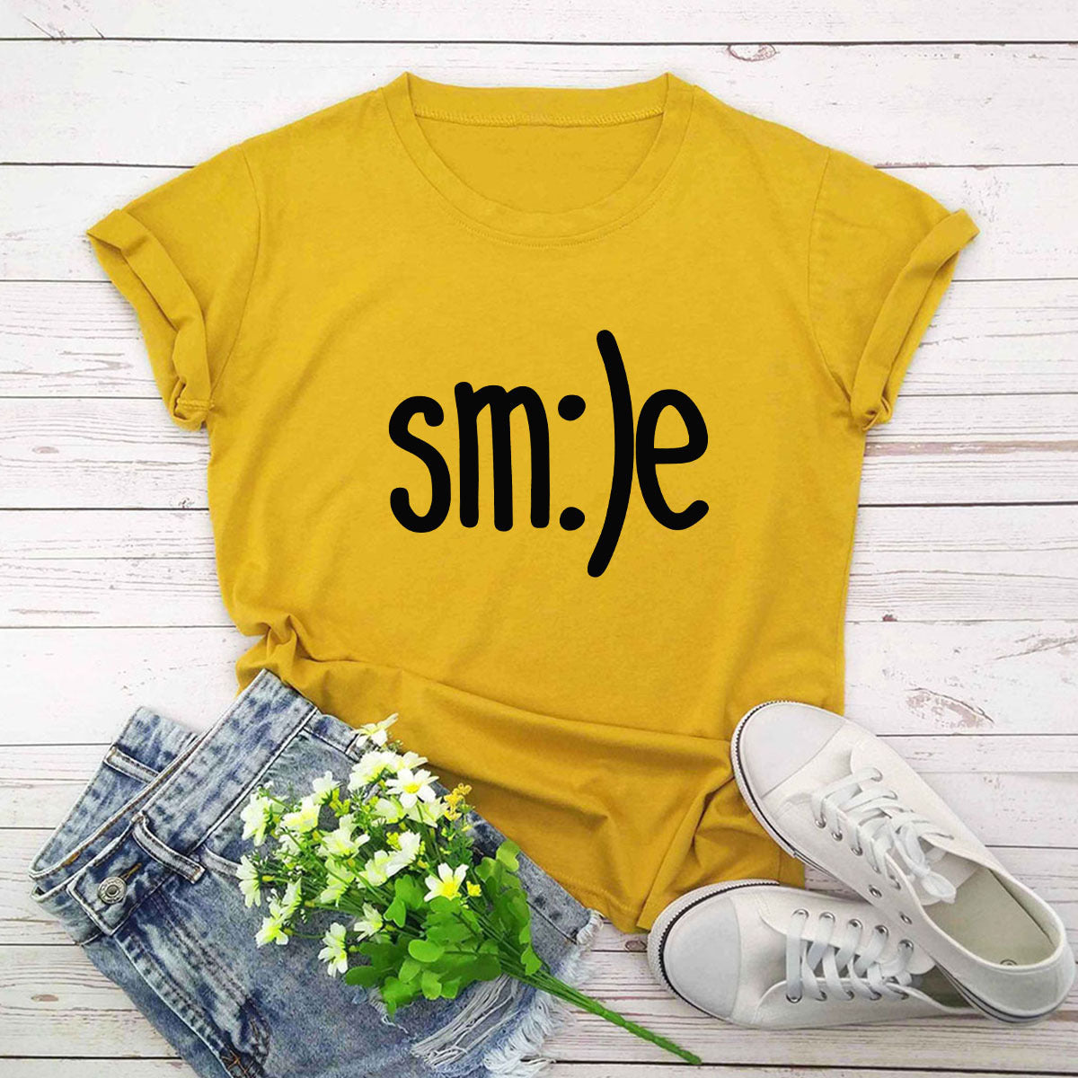 S-5XL Plus Size TShirt Women New Smile Letter Printed Shirt O Neck Short Sleeve Tees Summer Top 100%cotton Women's T-shirts - Mubimart -  