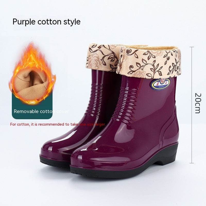 Work Wear Waterproof Fleece-lined Stylish Rain Boots Women - Mubimart