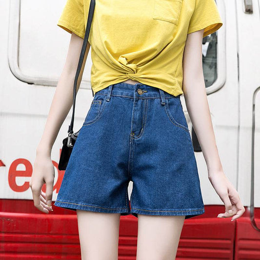 High waist denim shorts women summer loose - Mubimart