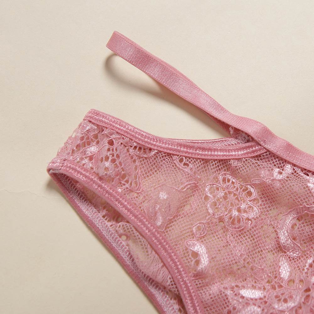 Three-Piece Sexy Lace Hollow Perspective Garter Belt - Mubimart
