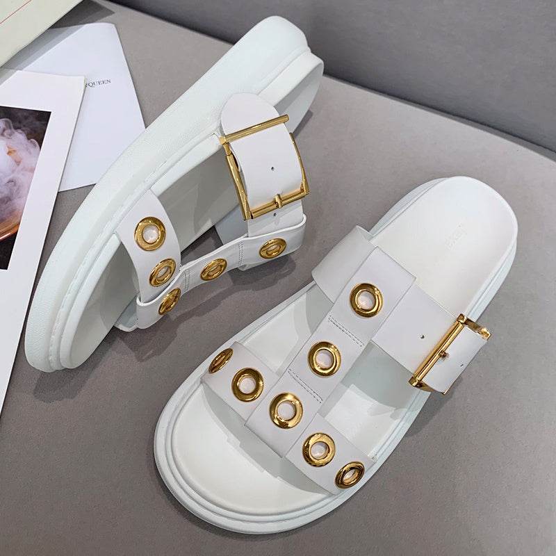 Leather platform platform shoes - Mubimart