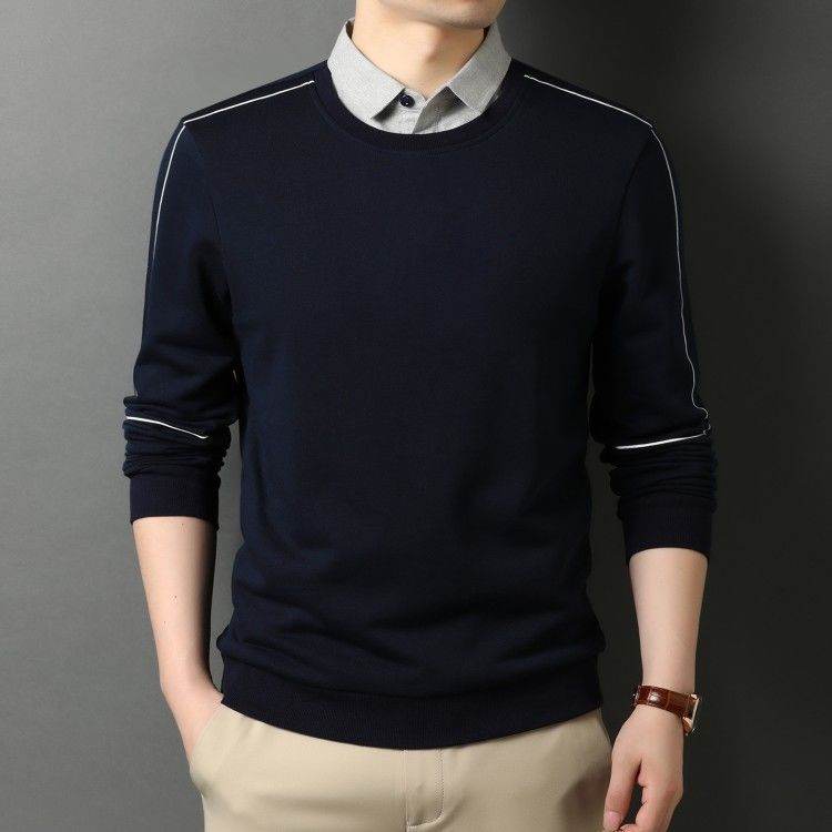 Shirt Collar Fake Two Piece Mens Long Sleeve Jacket - Mubimart