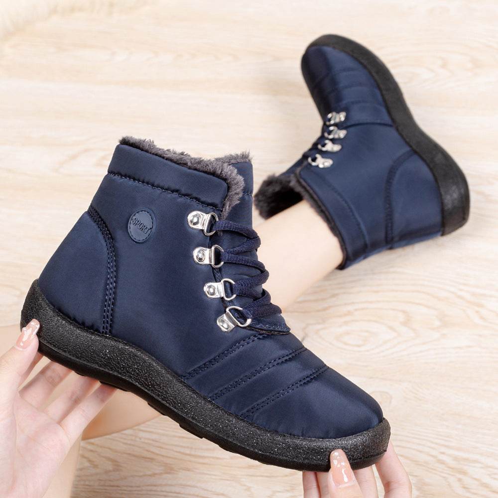 Hiking Shoes Warm Women's Snow Boots Lace-up Waterproof - Mubimart