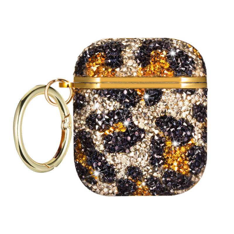 Fashion Leopard Print Rhinestone Earphone Case - Mubimart