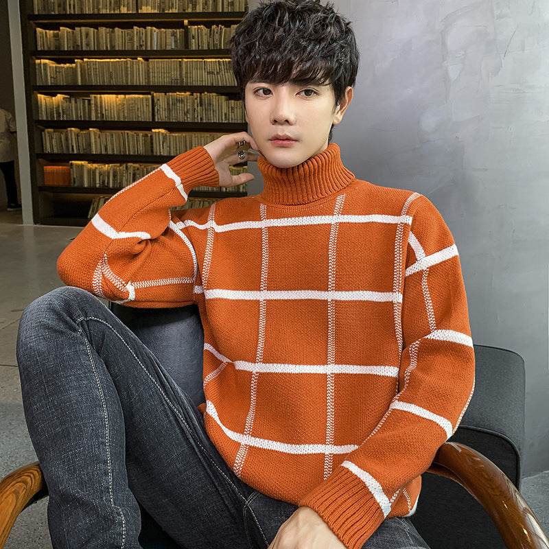 Turtleneck sweater men's knit sweater personality sweater - Mubimart