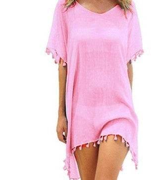 Women Blouses Loose Chiffon Dress Summer Beach Tunic Cover-Up Shirt - Mubimart