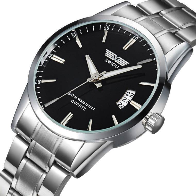 Mens Business Stainless Steel Band Date Luxury Analog Quartz Wrist Watch Stainless Steel Buckle Watches Men's Watches - Mubimart