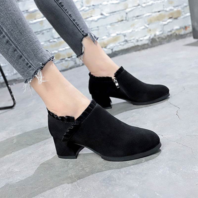 Frosted Martin Boots Women''s British Style Naked Boots Children''s Short Boots Thick Heel Tooling Boots Pointed High Heel Women''s Boots Spring And Autumn Single Boots - Mubimart