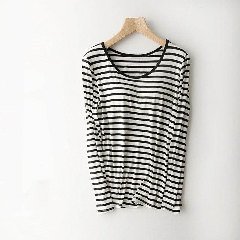 Long-sleeve Bra-t Cup All-in-one T-shirt Loungewear - Mubimart