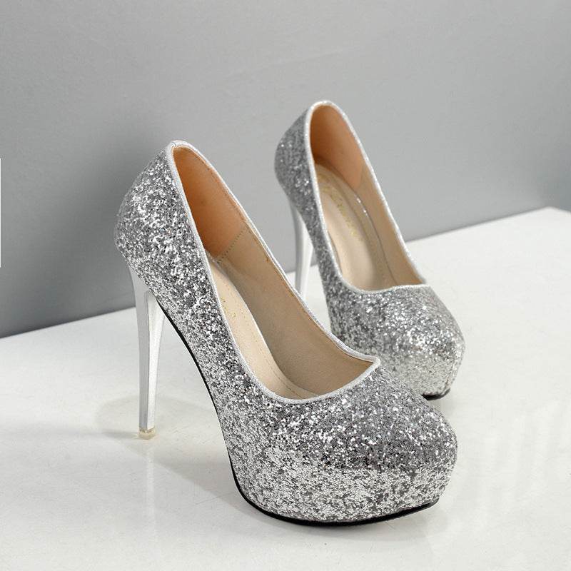 Fashion 12CM Super High Heel Platform Sequin Work Women's Shoes - Mubimart