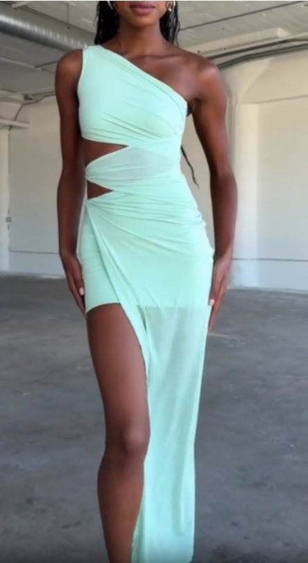 One-Shoulder Hollow-Out Bodycon Dress - Mubimart