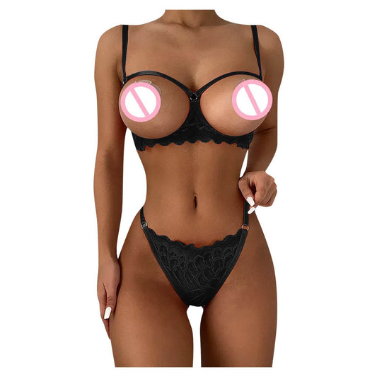 Women's Sheer Lingerie Bra Panty Set - Mubimart